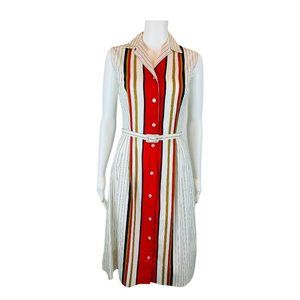 Vintage 80s Striped Dress Women's Extra Small 50s Style Red Striped Shirtdress
